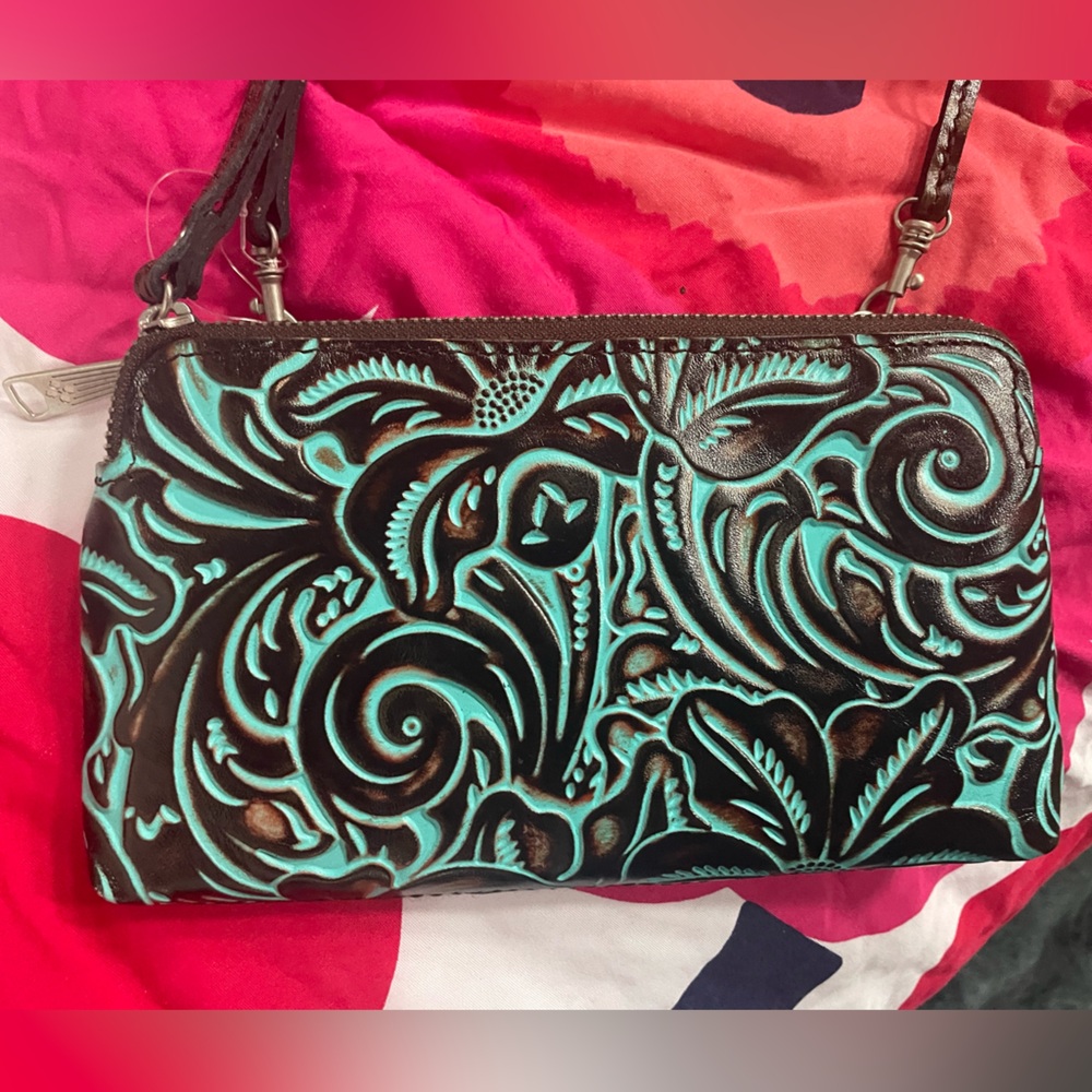 Patricia Nash Turquoise Tooled Melissana Crossbody *Pristine Condition* NWOT